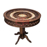 HAND PAINTED ROUND DINNING TABLE WITH GLASS TOP